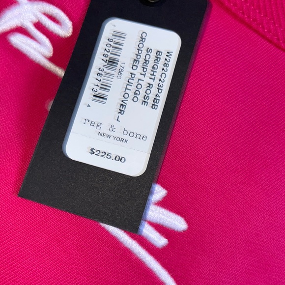 Rag & Bone Script Logo Cropped Hoodie size Large NWT Bright Rose MSRP $225 - Picture 4 of 4